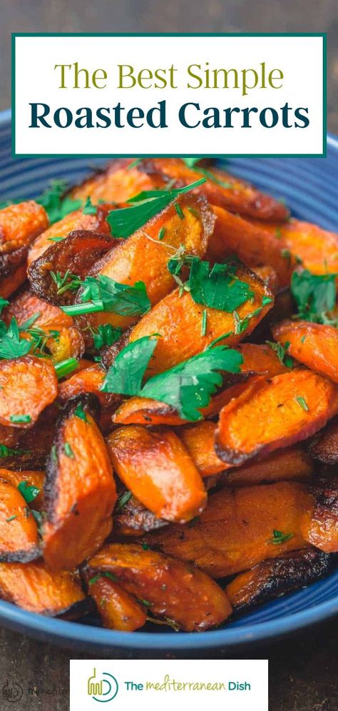 A blue plate full of roasted carrots with garnish Best Roasted Carrots, Recipe For Roasted Carrots, Vegetable Side Dishes Healthy, Roasted Carrots Recipe, Roasted Vegetable Recipes, Vegetable Side Dishes Recipes, Low Carb Appetizers, Savory Vegan, Carrot Recipes