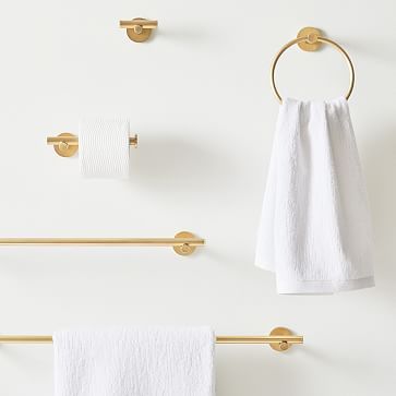 Modern Overhang Bathroom Hardware - Antique Brass (In-Stock & Ready to Ship) Modern Overhang, Glass Bathroom Shelves, Mid Century Bathroom, Metal Wall Shelves, Stylish Curtains, Glass Bathroom, Bath Hardware, Mild Steel, Towel Hooks