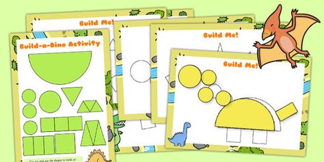 Build a Shape Dinosaur Activity - build, dinosaur, shape activity Types Of Dinosaurs, Dinosaur Activity, Dinosaur Projects, Teaching Shapes, Basic Geometry, Dinosaur Activities, Primary Resources, Shapes Activities, Dinosaur Theme