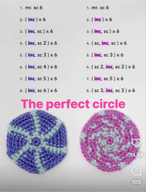 Learn Crochet Beginner, Crochet Circle Pattern, Crochet Stitches Guide, Crochet Stitches Diagram, Quick Crochet Patterns, Perfect Circle, Beginner Crochet Projects, Crochet Circles, Crochet Stitches For Beginners