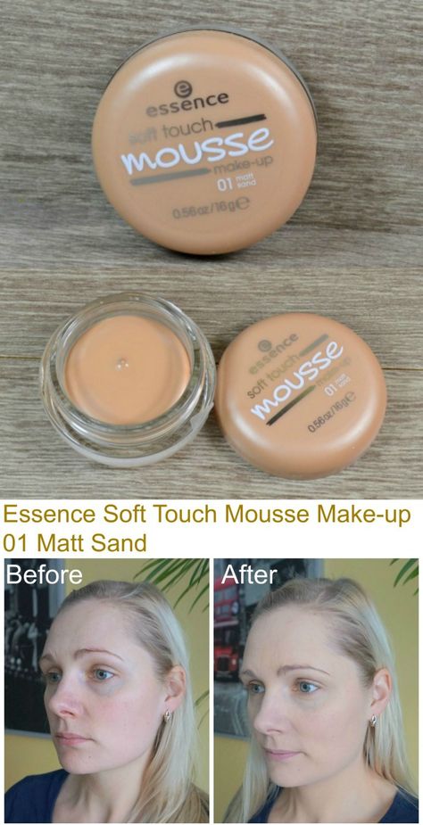 Essence Soft Touch Mousse Make-up in shade 01 Matt Sand review and before/after photos. Makeup look with Essence makeup products. via @beautybymissl Essence Fix And Last, Make Up Products Essence, Best Essence Products Makeup, Essence Mattifying Compact Powder, Essence Soft Touch Eyeshadow, Essence Makeup, Ancient Recipes, Mouthwash, Beauty Review