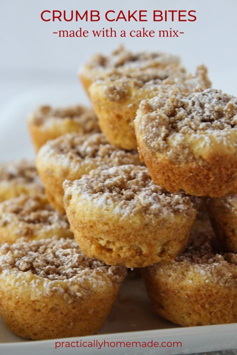 Cake Bites Recipe, Crumb Cake Muffins, Practically Homemade, Crumb Cakes, Cake Mix Muffins, Recipes Using Cake Mix, Boxed Cake Mixes Recipes, Us Food, Recipe Breakfast