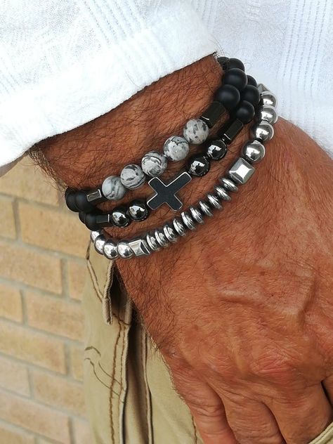 Mens Bracelet Designs, Stacked Bracelets, Mens Beaded Bracelets, Denim And Lace, Mens Jewelry Bracelet, Bracelet Stack, Gemstone Bracelet, Bracelet Gift, Bracelet Designs