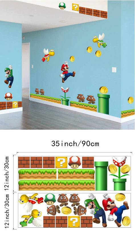 Personalize your Kids Room with the Super Mario Brothers High Quality Decals and Create a Beautiful Wall Art Fun Atmosphere for Your Home or Office Comes With 27 Colorful Wall Decals Rolled in 2 Sheets 2x (30x90cm), Decals Range Size: 100cm - 140cm On the Wall Wall Stickers Easy to Use - Remove, reposition, and Reuse Without Leaving Damage or Residue on Your Walls Can be Used on Wall or Any Other Smooth Surface like - Windows, Mirrors, Doors, Drawer Cabinets and more Mario Bros Room, Mario Wall, Peel And Stick Decals, Drawer Cabinets, Stickers Easy, Super Mario Brothers, Mario Brothers, Vinyl Wall Stickers, Beautiful Wall Art