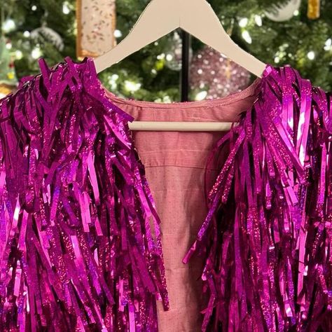 Pink DIY tinsel jacket for eras tour costume Diy Tinsel Jacket, Eras Tour Costume, Diy Tinsel, Tinsel Jacket, Jacket Diy, Pink Diy, Diy Jacket, Diy Costumes, Eras Tour