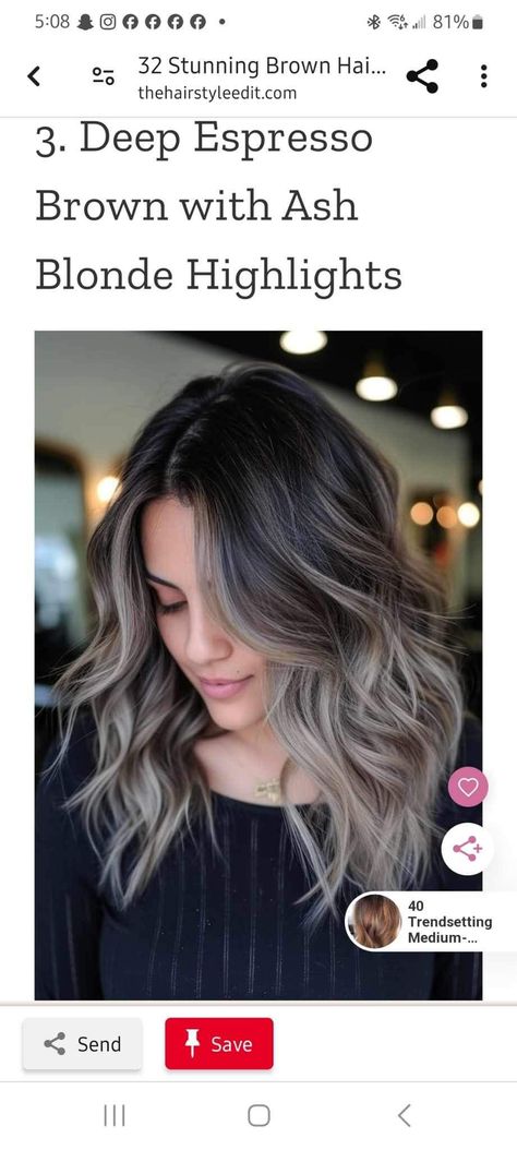 Smoky Brown Hair With Highlights, Ashy Brown And Blonde Hair, Dark Hair Long Bob, Dark Brown With Ash Highlights, Dark Hair With Ashy Highlights, Smokey Brown Hair, Ashy Highlights On Dark Hair, Smokey Brunette, Dark Brown Hair With Ashy Highlights