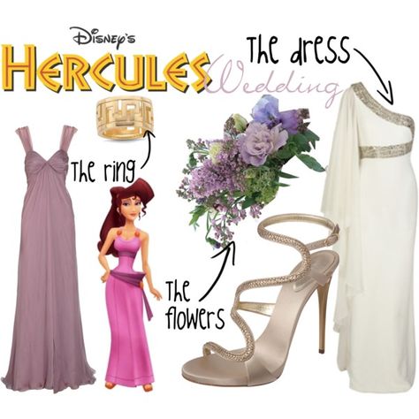 Hercules Disney Character Outfits, Disneybound Outfits, Polyvore Clothes, Disney Inspired Wedding, Disney Wedding Theme, Disney Bounds, Princess Bridal, Disney Inspired Fashion, Purple Gowns