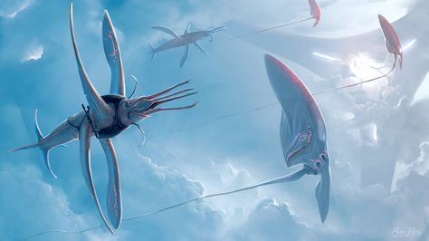 Flying alien Atmospheric Beast, Alex Ries, Scifi Illustration, Alien Life Forms, Creature Fantasy, Arte Alien, Alien Concept, Alien Design, Alien Planet