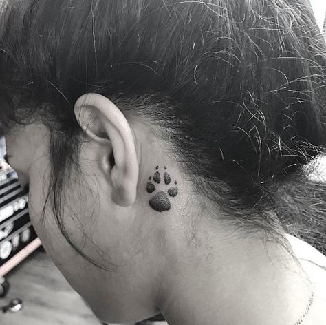 Paw Print Tattoo Behind Ear, Pawprint Tattoos, Mari Tattoo, Small Paw Print Tattoo, Paw Print Tattoos, Ears Tattoo, Tattoo Ear, Rottweiler Tattoo, Tiny Paw Print