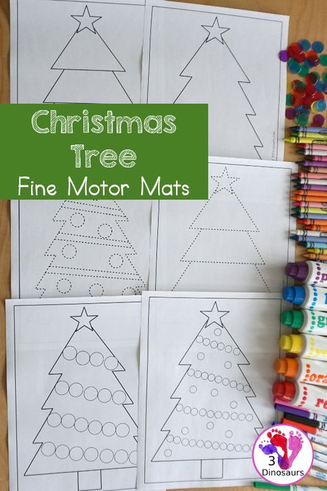 Free Christmas Tree Fine Motor Mat Printable - with Christmas Tree tracing, Christmas Tree mat, Christmas Tree dot marker, Christmas Tree q-tip - with different options for the Christmas Tree - 3Dinosaurs.com #freeprintable #3dinosaurs #finemotormats #christmas #christmasactivityforkids Christmas Tree Fingerprint, Christmas Fine Motor Activities, Thumbprint Crafts, Christmas Learning Activities, Christmas Tree Mat, Different Christmas Trees, Christmas Tree Printable, Christmas Trees For Kids, December Activities