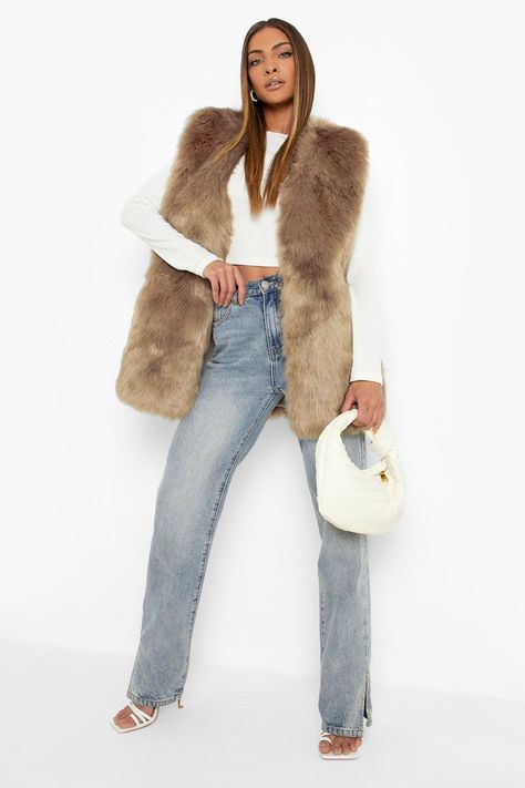 Luxe Panelled Faux Fur Vest | boohoo Faux Fur Gilet, Women's Vests, Faux Fur Vest, Faux Fur Vests, Sleeveless Jacket, Girls World, Body Warmer, Fur Vest, Work Attire