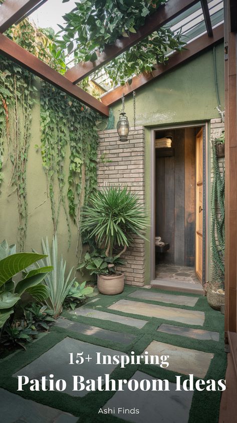 Patio Bathroom with glass ceiling. plant and marble decor Semi Outdoor Bathroom, Patio Bathroom Ideas, Outdoor Bathroom Design Ideas, Patio Bathroom, Indoor Outdoor Bathroom, Composting Toilets, Outdoor Bathroom Design, Outdoor Bathroom, Bathroom Oasis