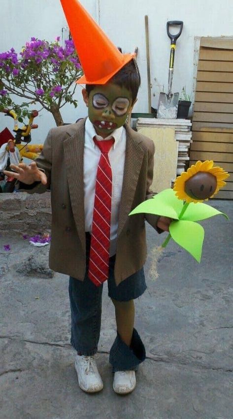 Plants Vs Zombies Halloween Costume, Diy Plants Vs Zombies Costumes, Pvz Costume, Plants Vs Zombies Costume, Plant Vs Zombies, Plants Vs Zombies Birthday Party, Cone Hats, Zombie Clothes, Zombie Halloween Costumes