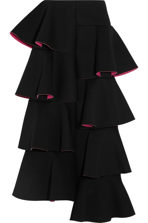 MARNI Ruffled scuba-jersey midi skirt Scuba Skirt, Simple Sweaters, Scuba Fabric, Black Midi Skirt, Top Designer Brands, Black Ruffle, Black Skirt, Western Wear, Net A Porter