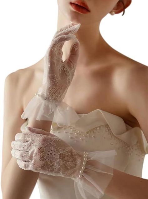 Tea Victorian Gloves, Sheer Gloves, Tulle Gloves, Pearl Decorations, Chic Brides, Vintage Gloves, Wedding Gloves, Bridal Gloves, Lace Gloves