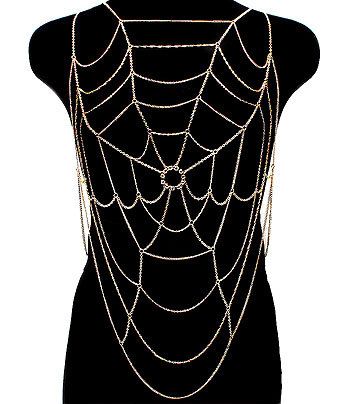 Spider Web Style, Gold Body Necklace. $30.00, via Etsy. Gold Armour, Body Necklace, Chain Dress, Gold Bodies, Beautiful Body, Body Armor, Circle Ring, Crystal Stones, Chain Gold