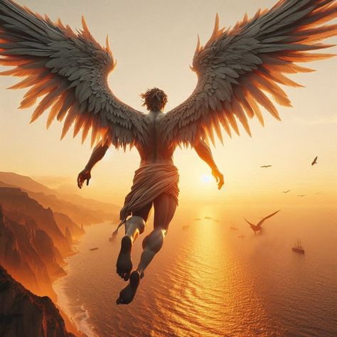 🌞 Embark on a journey through Greek mythology with the captivating tale of Icarus! 🕊️ Discover the risks of unchecked ambition and the power of humility. 🌊 🔗 https://sirioti.com/blogs/greek-symbols-meaning/icarus-and-daedalus-the-flight-fall-aftermath-and-symbolism#symbolism #Icarus #GreekMythology #hubris #icarusfalls #icarus Icarus Reaching For The Sun, Icarus Mythology, Icarus Aesthetic, Icarus Greek Mythology, Icarus Wings, Daedalus And Icarus, God Aesthetic, Greek Symbol, Ancient Greek Sculpture