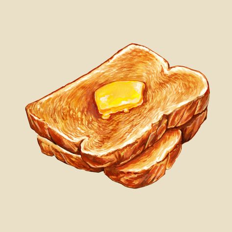 Toast Illustration, Breakfast Tables, Food Illust, Breakfast Art, Food Paintings, Butter Toast, Buttered Toast, Food Art Painting, Food Artwork