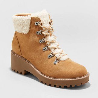 Womens Chunky Heels : Target Lug Boots, Hiker Boots, Black Combat Boots, Lace Up Combat Boots, Womens Chunky Heels, Suede Fashion, Chunky Heels Boots, Brown Booties, Hiking Boot