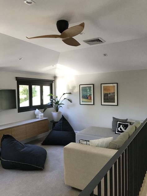 Teenage Retreat, Hampton Home, Black Windows, Granny Flat, Teenage Fashion, Bean Bags, Entertainment Unit, The Hamptons, Interior Styling