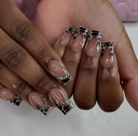 Duck Nails Black, French Tip Duck Nails, Med Nails, Croc Nails, Short French Tip, Short French, Duck Nails, Colored Acrylic Nails, French Acrylic Nails