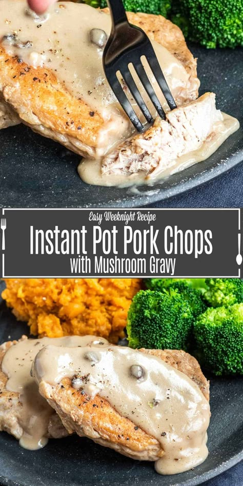 Pork Chops With Mushroom Gravy, Creamy Mushroom Gravy, Bone In Pork Chops, Instant Pot Pork Chops, Pork Chop Recipe, Mushroom Pork Chops, Crock Pot Recipes, Instant Pot Pork, Cream Of Mushroom