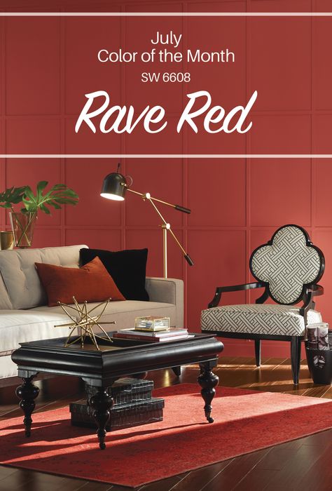 Sherwin-Williams' July Color of the Month: Rave Red SW 6608. Relaxing Paint Colors, Sherman Williams, Red Paint Colors, Decorating Apartment, Diy Remodeling, Sherwin Williams Colors, Home Remodeling Ideas, Budget Decorating, Sherwin Williams Paint Colors