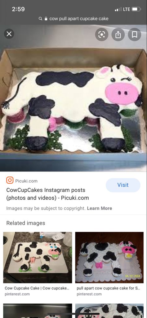 Pull Apart Cow Cupcakes, Cow Pull Apart Cupcake Cake, Cow Cupcake Cake, Cupcake Cakes Pull Apart, Cow Cupcakes, Pull Apart Cupcake, Girls Farm Birthday, Pull Apart Cupcake Cake, Cake Pulls