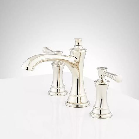 Polished Nickel Bathroom Fixtures, Polished Nickel Bathroom Faucet, Chrome Faucet Bathroom, Nickel Bathroom Faucet, Signature Hardware Bathroom, Polished Nickel Bathroom, Faucets Bathroom, Polished Nickel Faucet, Nickel Bathroom