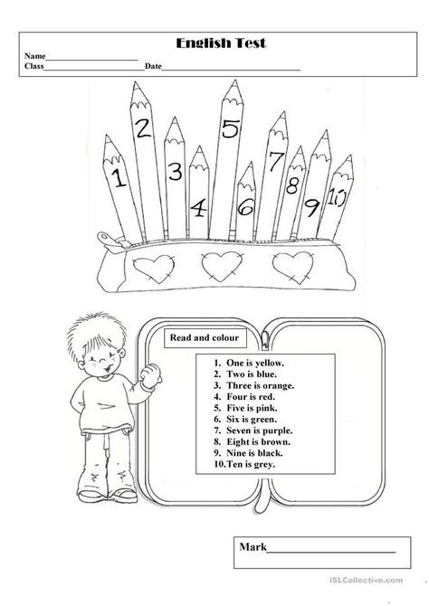 Colouring Numbers 1-10, English Test For Grade 2, Numbers English Worksheet, Number 1-10 Worksheet, English Test For Kids, Numbers Worksheets For Kids 1-10, Numbers In English, English Numbers, Number Worksheet