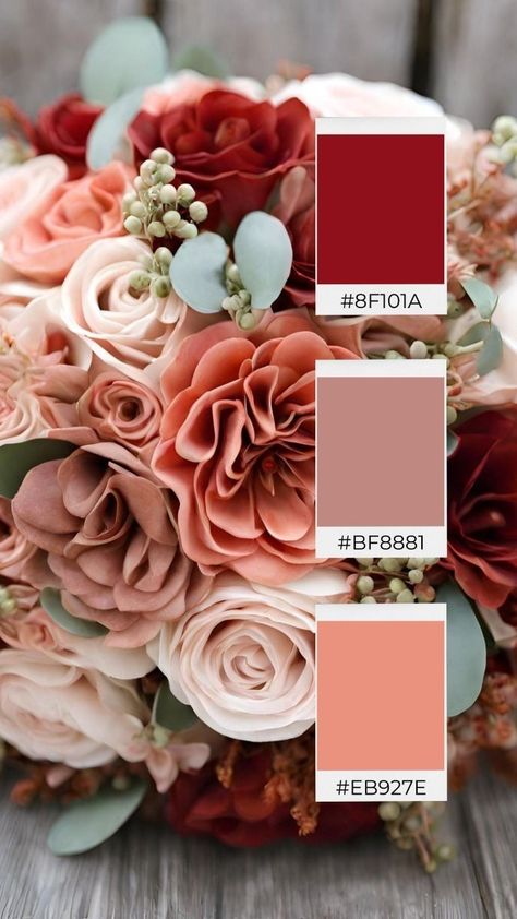 Grave Arrangements, Unique Fall Wedding, Winter Wedding Color Ideas, Fall Wedding Color Ideas, Wedding Color Palette Ideas, Wedding Color Schemes Summer, Spring Wedding Color Palette, Pink Wedding Colors, Beautiful Fall Wedding