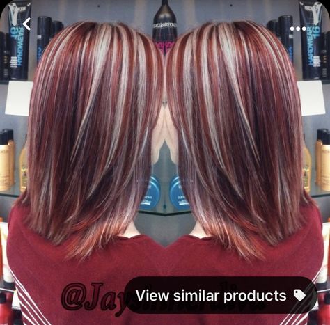 Chunky Red Highlights In Blonde Hair, Long Straight Hair Color Ideas, Blonde And Burgundy Highlights, Vibrant Red Hair With Blonde Highlights, Hair Color Ideas Red And Blonde, Wine Red Hair With Blonde Highlights, Blonde Hair With Red Streaks, Napoleon Hair, Brown Hair With Red And Blonde Highlights