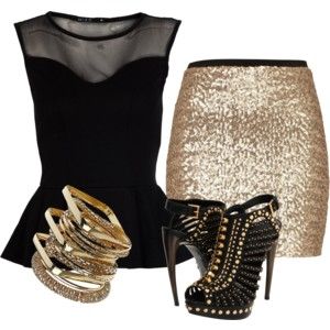 ooh la la Black And Gold Outfits Women, Black And Gold Fashion, Black And Gold Outfit, Dress Nigth, Vegas Outfit, Amazing Shoes, Gold Outfit, Stay Gold, Ooh La La