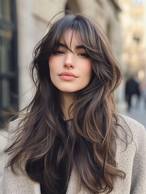 Long Layers with Curtain Bangs: The Ultimate Guide to Styling and Maintaining This Trendy Look Curtain Bangs Long Hair Not Styled, Long Whispy Curtains Bangs Medium Hair, Loose Curtain Bangs, Curtain Bangs Layers Long Hair, Long Hairstyles With Layers Wavy, Long Wavy Hair Bangs, Curtain Bangs Long Hair Brunette, Layered Long Hair With Bangs, Whispy Curtains Bangs With Long Hair