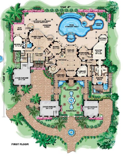 Dream House Drawing, Plan Garage, Nature House, House Mansion, Mediterranean Style House, Luxury Plan, Mediterranean House Plan, Mediterranean Style House Plans, Mansion Floor Plan