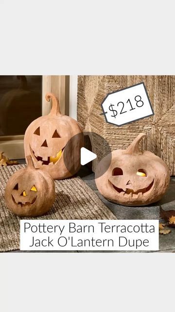 Amy Lee | Home Decor & Design on Instagram: "I love the Pottery Barn Terracotta Jack O’Lanterns, but I definitely don’t love the price ($218 for the large, medium and small combo), so l decided to save some money and DIY them.
Here’s how to make them: 

1. Grab your supplies. I bought a small, medium and large Jack O’Lantern from Target. I grabbed these specific ones because they are battery operated, with the battery compartment accessible from the bottom of the Jack O’Lantern (more about that later). I also purchased two containers each of beige and brown paint and a box of baking soda. I had a paint brush on hand, but you may need to purchase one. I also had the required batteries on hand, but you may need to purchase those, too.

2. I mixed my paint colors together until I achieved a t Jack O Lanterns, Brown Paint, Amy Lee, Paint Brush, Jack O, Battery Operated, Jack O Lantern, Paint Brushes, Pottery Barn