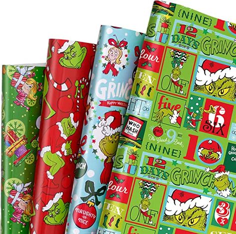 Grinch Themed Wrapping, Grinch Wrapping Paper, Grinch Tumbler Wrap, Disney Wrapping Paper Christmas, The Grinch Wrapping Paper, Red And Green Wrapping Paper, Funny Cartoon Characters, Wrapping Paper Christmas, Amazon Gift Cards