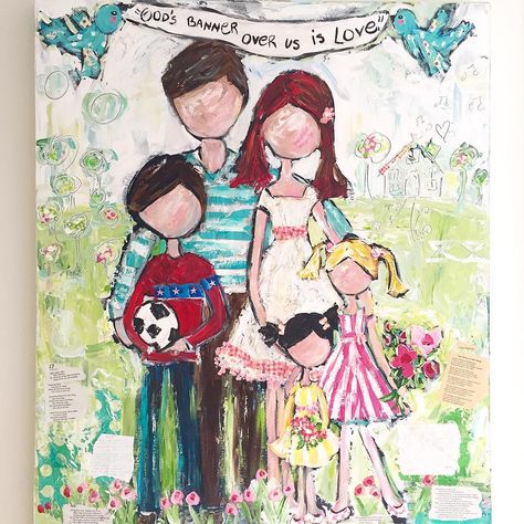 Tricia Robinson on Instagram: “"God's Banner Over Us is Love" . A few years ago I made this painting as a gift for Mike and the other day I hung it up for the first time…” Tricia Robinson Art Paintings, Painting As A Gift, Happy Painting, Family Painting, Gods Girl, We Are Love, Happy Paintings, Mini Canvas Art, Mini Canvas