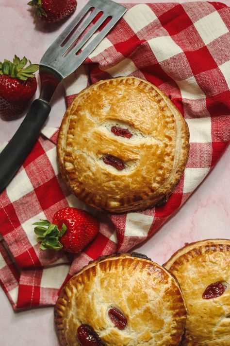 Strawberry Rhubarb Hand Pies Strawberry Rhubarb Turnovers, Strawberry Rhubarb Galette Recipe, Strawberry Rhubarb Hand Pies, Rhubarb Hand Pies, Strawberry Rhubarb Pie With Frozen Fruit, Easy Hand Pies, Strawberry Rhubarb Pie Crumb Topping, Homemade Sweetened Condensed Milk, Pie Dough Recipe