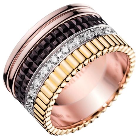 Boucheron Quatre Ring Large with Diamonds 18 Karat Gold Band Ring | See more rare vintage Band Rings at https://www.1stdibs.com/jewelry/rings/band-rings Boucheron Quatre Ring, Baguette Ring Band, Pink Gold Necklace, Small Diamond Rings, Pink Gold Rings, Baguette Diamond Band, White Gold Diamond Band, Gold Diamond Band, White Gold Wedding Bands