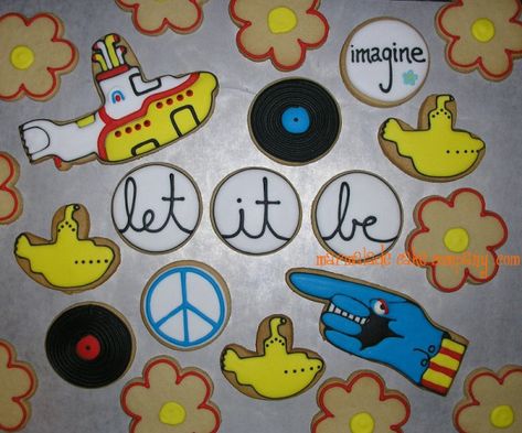 The Beatles cookies Beatles Cookies, Cookies On Sticks, Beatles Baby Shower, Beatles Cake, Beatles Themed Party, Cookie Package, Beatles Theme, Beatles Baby, Beatles Birthday