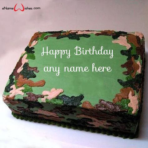 Cute Camo Birthday Cake with Name Edit Camo Cakes For Boys, Camo Birthday Cake, Camo Birthday Cakes, Write Name On Birthday Cake, Birthday Cake With Name Edit, Edit Happy Birthday, Boys Bday Cakes, Hunting Birthday Cakes, Army Birthday Cakes