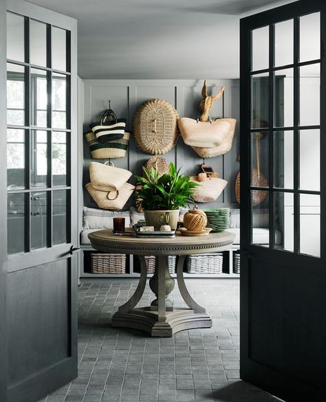 This is the nexus point between garage and library, with an adjacent laundry. Bluestone pavers, Signorino. Table, Restoration Hardware (US). Ladder Ideas, Zimmer Diy, French Dining Tables, Provincial Home, French Provincial Style, Country House Interior, White Interior Design, Wall Lighting Design, Mornington Peninsula