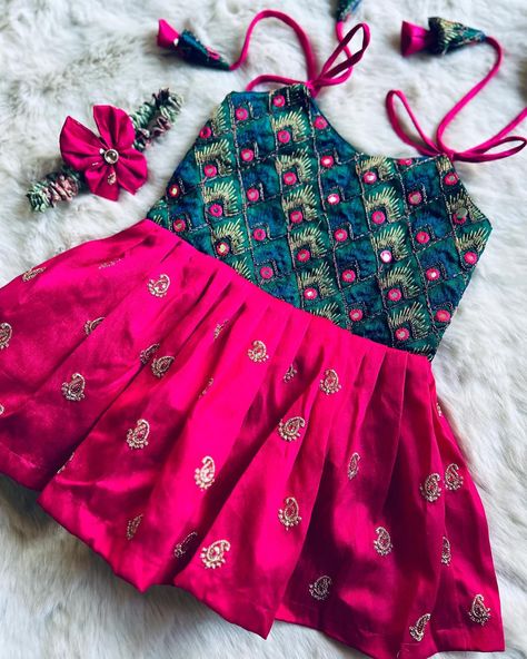 For the next festival, temple visit, wedding and special occasions! Have it all sorted Radha dress peacock pattern and pink ethnic wear for baby girl Instock: 0-2 Years www.babynmeindia.com 🔎RADHATIE Ethnic Wear For Baby Girl, Radha Dress, Temple Dress, Global Dress, Peacock Pattern, Fashion Sewing Tutorials, Stitch Ideas, Baby Dresses, Traditional Wear