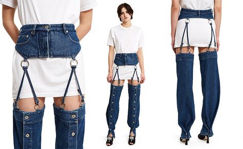 Detachable Jeans Weird Jeans, Outfits On Amazon, Weird Clothes, Oversized Jumpsuit, Lace Costume, Fashion Terms, Design Fails, Wrap Jumpsuit, Strapless Crop Top