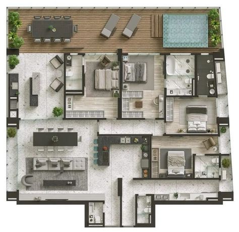 Luxury Penthouse Apartment Floor Plans, Penthouse Apartment Floor Plan, Penthouse Layout, Small Modern House Plans, Luxury Floor Plans, Loft Plan, Modern House Floor Plans, House Floor Design, Apartment Floor Plans