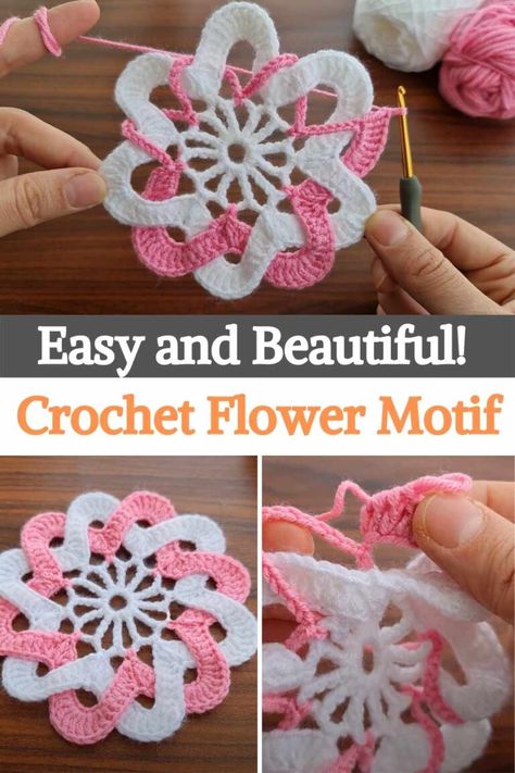 Here's a full video tutorial on how to crochet a beautiful flower motif. For this case, you'll start by making a 6 petals flower base just from the center to out, and then you'll crochet a braided structure around it to complete this amazing model. These projects from knitting love are great to put your crochet skills into practice, and, in the end, you'll have a cute model that can be used as a decor piece. This flower in particular reminds us of a coaster, or why not? an item to hang on a... Crochet Facts, Crochet Flower Motif, Flower Base, Crochet Flowers Free Pattern, Creative Crochet, A Beautiful Flower, Crochet Stitches For Beginners, Crochet Flower Tutorial, Quick Crochet