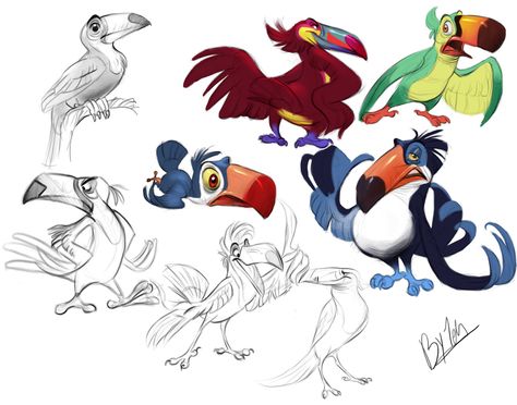 Toucan Designs, Ester Conceiçao on ArtStation at https://www.artstation.com/artwork/PBQXr Toucan Character Design, Animal Caricature, Cartoon Birds, Animal Character, Desenho Tattoo, Bird Artwork, Animal Sketches, Arte Animal, Bird Drawings