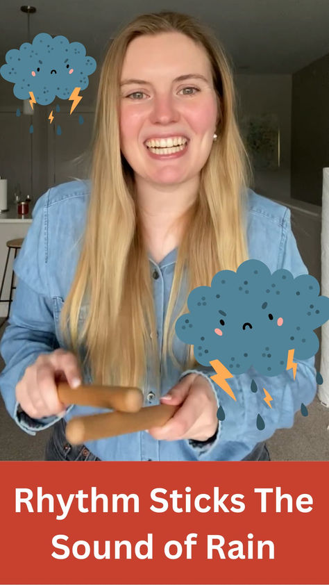 Break out the rhythm sticks and watch the kids in your life get really into this! Rhythm Sticks Preschool, Stick Activities, Rhythm Sticks, Weather Activity, The Sound Of Rain, Weather Activities, Music And Movement, Sound Of Rain, Music Class