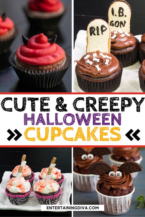 Looking for some new spooky Halloween treats ideas? Here's the ultimate list of the best, spookiest Halloween cupcakes that won't disappoint. From mummies, to bloody knives and devilish cupcakes - there's something for you, indeed! Cupcake Ideas Halloween, Easy Halloween Cupcake Ideas, Halloween Cupcake Recipes, Homemade Ganache, Halloween Cupcake Ideas, Perfect Cupcake Recipe, Witch Cupcakes, Halloween Food Cupcakes, Homemade Buttercream Frosting